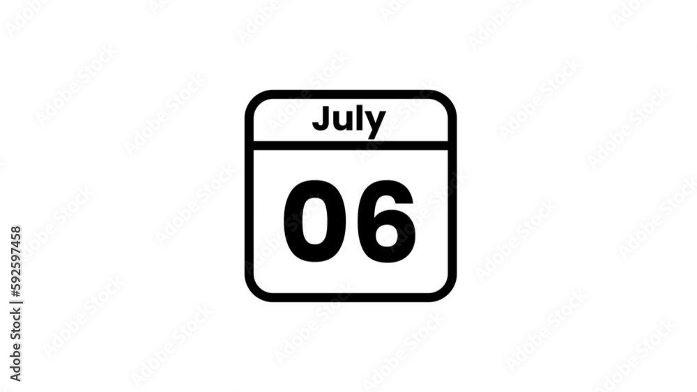 06 July calendar icon animation. Luma matte with transparent background 4K resolution 06 July calendar icon animation. Luma matte with transparent background 4K resolution