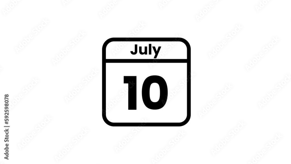 10 July calendar icon animation. Luma matte with transparent background 4K resolution 10 July calendar icon animation. Luma matte with transparent background 4K resolution