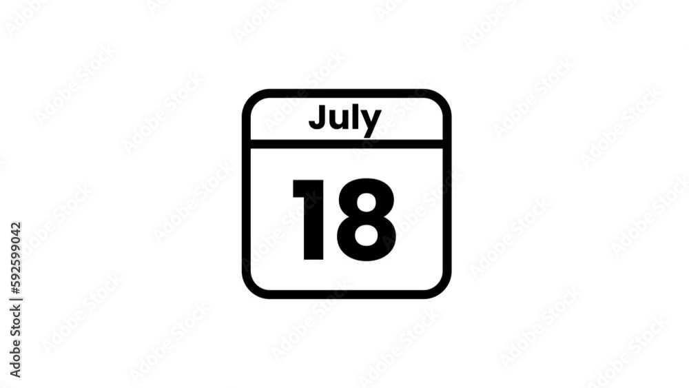 18 July calendar icon animation. Luma matte with transparent background 4K resolution 18 July calendar icon animation. Luma matte with transparent background 4K resolution