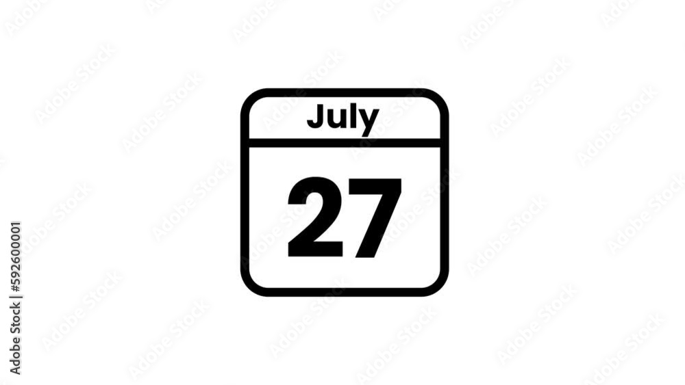 27 July calendar icon animation. Luma matte with transparent background 4K resolution 27 July calendar icon animation. Luma matte with transparent background 4K resolution