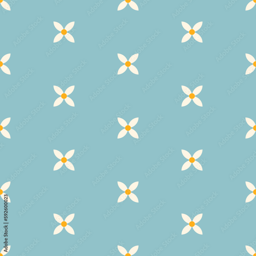 Obraz premium Pattern with abstract geometric daisies and blue background. Bauhaus style