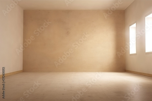 beige blank texture light window room minimal plaster wall design. Generative AI.