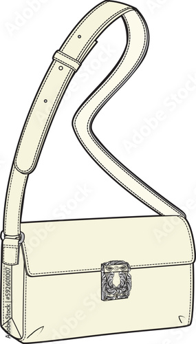 Messenger Bag Flat Sketch Vector Template photo