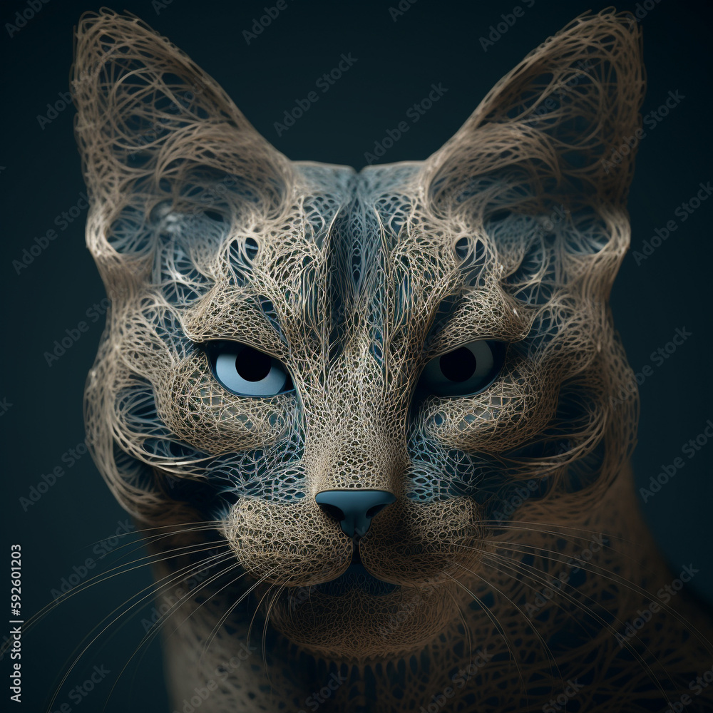 Obraz premium Hipster animal realistic and polygonal cat face. Triangle animal, Created using generative AI tools.