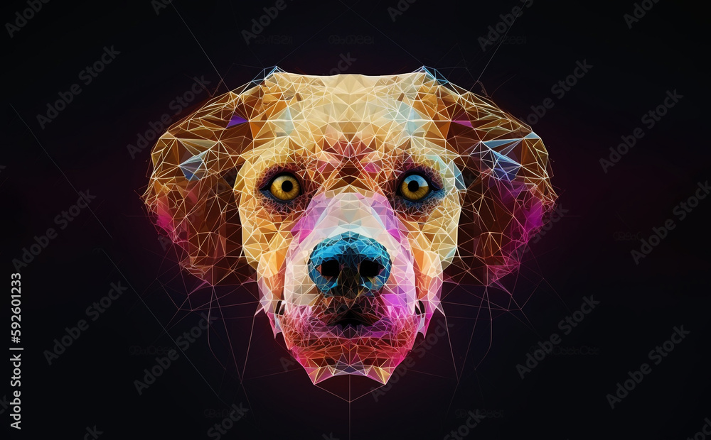 Front view of dog head triangular icon set, geometric trendy line