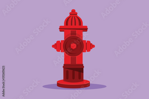 Character flat drawing hydrant on side of road used for preventive measures in the event of a fire in building. Tool used by firefighters for extinguishing flames. Cartoon design vector illustration