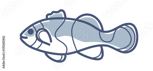 Vector outlineline illustration of sea fish clown fish with partial fill.
