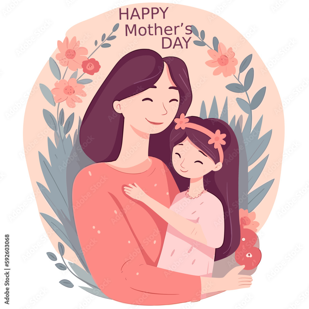 Happy Mother's Day Template Card Vector Illustration, Mother and Daughter Love, Family Love Happy Mother's Day Template Card Vector Illustration, Mother and Daughter Love, Family Love