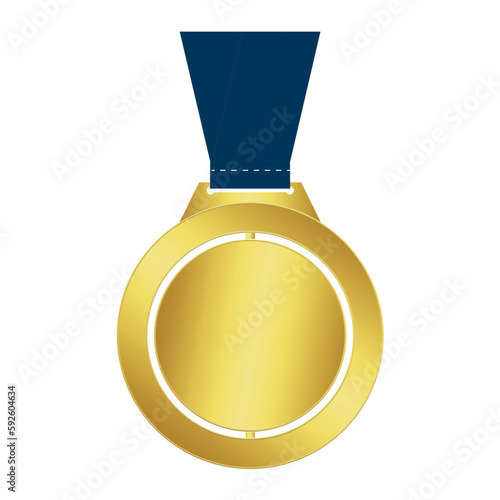 gold medal with blue ribbon