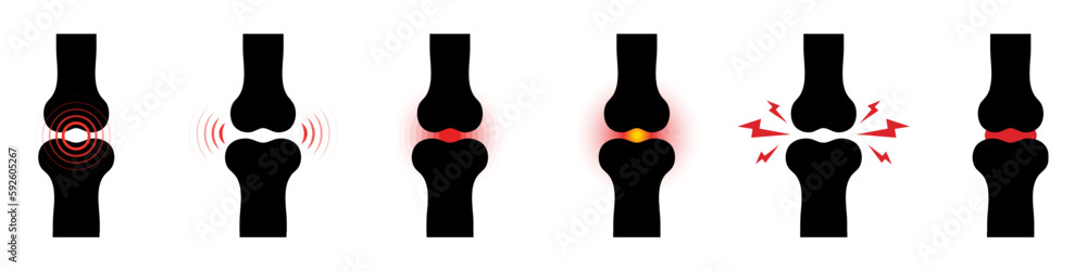 Bones pain red circles - vector set. Medicine concept. Bones pain red circles - vector set. Medicine concept.