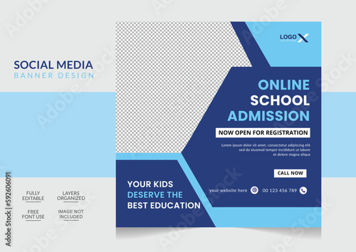 Modern school admission social media post and web banner design template