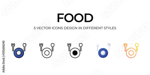 Food Icon Design in Five style with Editable Stroke. Line, Solid, Flat Line, Duo Tone Color, and Color Gradient Line. Suitable for Web Page, Mobile App, UI, UX and GUI design.