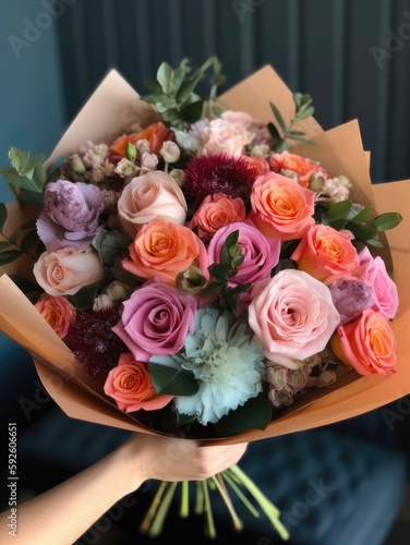 Flower bouquet with roses, AI generated