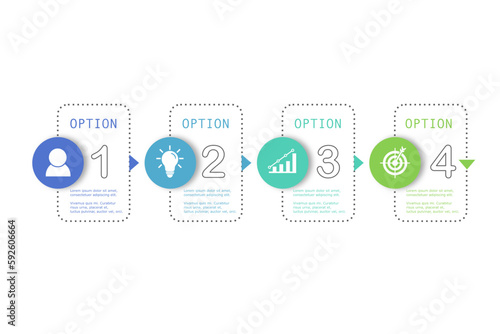 Vector Infographic template for business plan, strategy, roadmap, workflow ,options. 4 Steps Modern minimal timeline diagram creative style, different color rectangle shapes