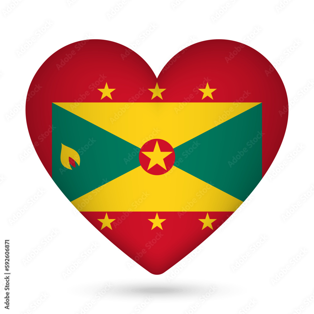 Grenada flag in heart shape. Vector illustration. Grenada flag in heart shape. Vector illustration.