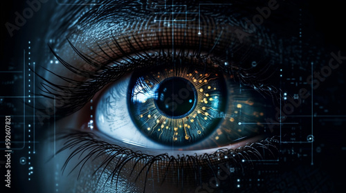 Human eye and high-tech concept, screening big tradingview and digital transformation technology. Generative AI. photo