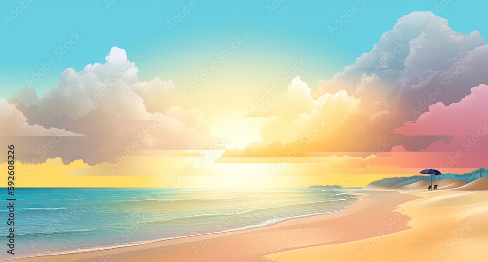 Sunny drawing of a paradise beach. Summer vacations. Generative AI