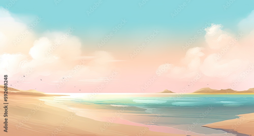 Sunny drawing of a paradise beach. Summer vacations. Generative AI