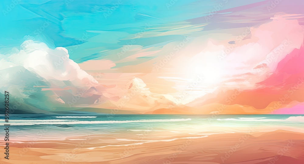 Sunny drawing of a paradise beach. Summer vacations. Generative AI