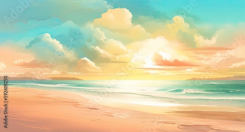 Sunny drawing of a paradise beach. Summer vacations. Generative AI