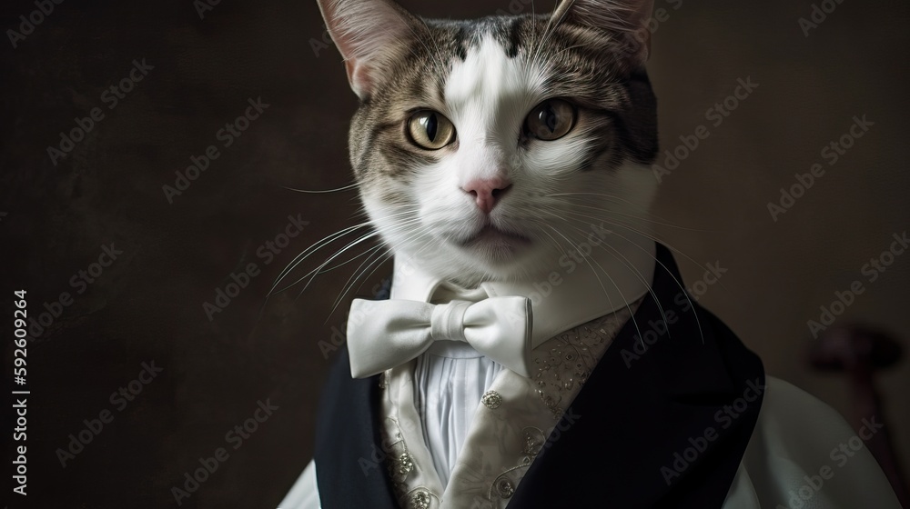 Cat dressed in glam human clothing. Generative AI Cat dressed in glam human clothing. Generative AI