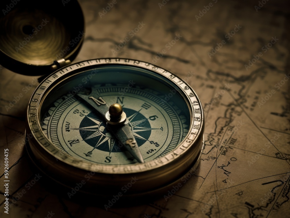 A compass pointing towards the north