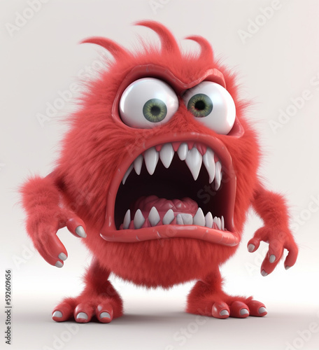 red cute monster character, with angry expression, 3d animation, isolated on white background, generative ai photo
