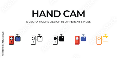Hand Cam Icon Design in Five style with Editable Stroke. Line, Solid, Flat Line, Duo Tone Color, and Color Gradient Line. Suitable for Web Page, Mobile App, UI, UX and GUI design.