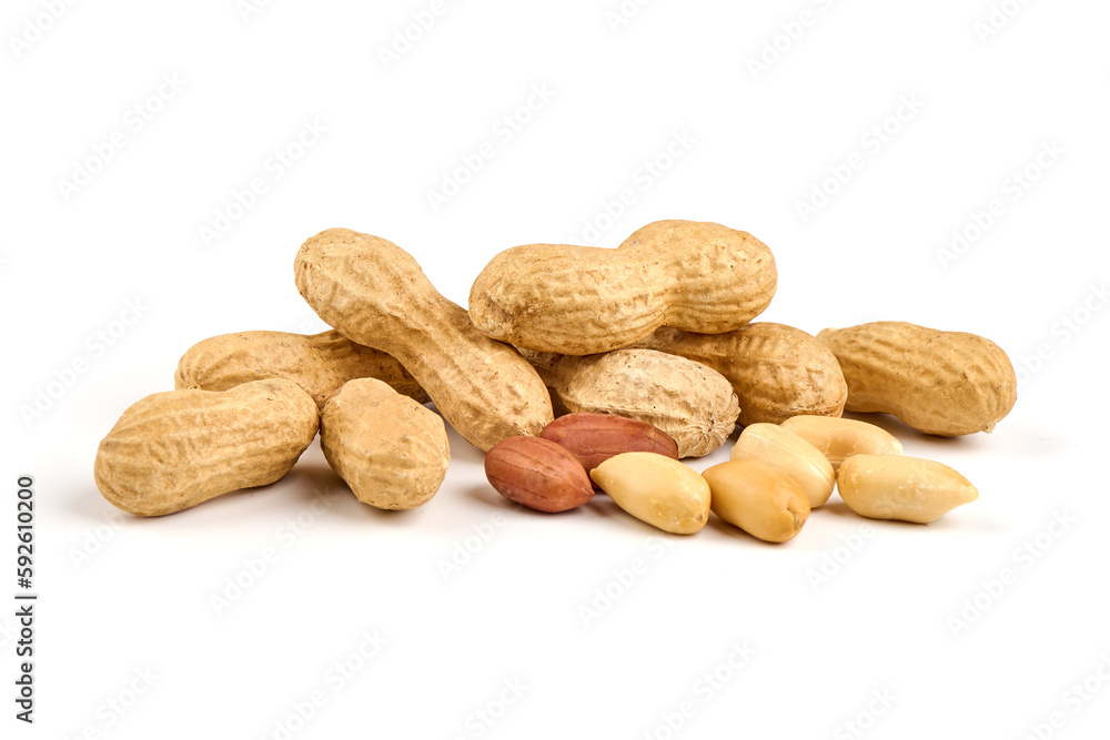 Organic peanuts in shell, isolated on white background. Organic peanuts in shell, isolated on white background.