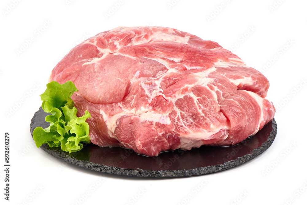 Pork Neck Meat isolated on white Background.