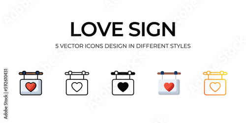 Love Sign Icon Design in Five style with Editable Stroke. Line, Solid, Flat Line, Duo Tone Color, and Color Gradient Line. Suitable for Web Page, Mobile App, UI, UX and GUI design.