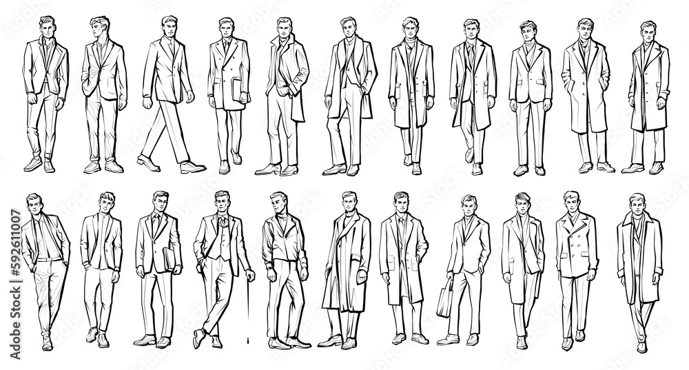 Line Drawing Illustration of Handsome Young Man In Smart Casual Wear ...