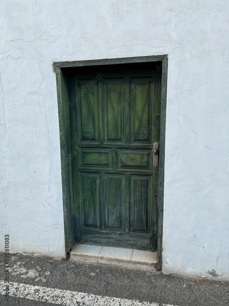 Fototapeta premium Old green door of a white rural house