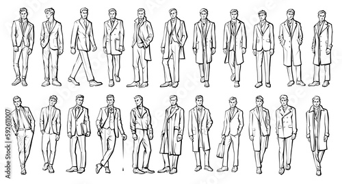 Line Drawing Illustration of Handsome Young Man In Smart Casual Wear. Outline drawing for coloring