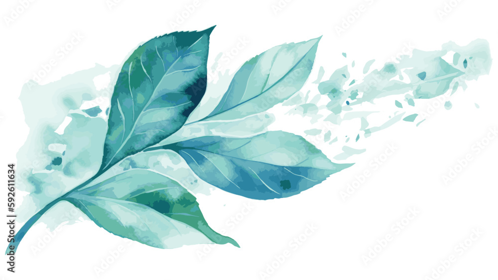 Leaf on a tree branch. Watercolor painting of green natural leaves. Spring and summer decoration. Ecological forest. Beautiful natural wallpaper. Vector botanical art. Card invitation artistic drawing Leaf on a tree branch. Watercolor painting of green natural leaves. Spring and summer decoration. Ecological forest. Beautiful natural wallpaper. Vector botanical art. Card invitation artistic drawing