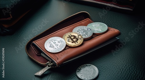 Wallet with cryptocurrency, Bitcoin created with Generative AI