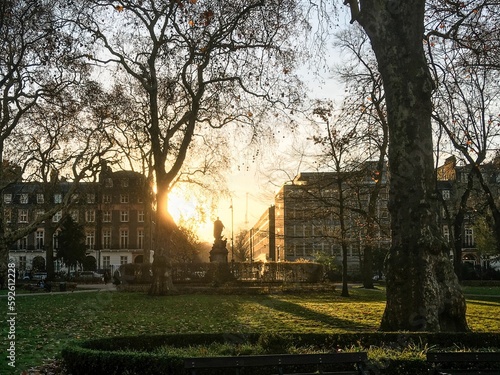 Photography Beautiful view of the garden in Russell square with residential buildings view