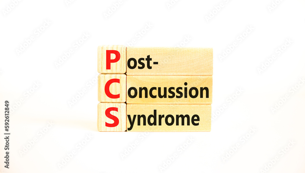 PCS post-concussion syndrome symbol. Concept words PCS post-concussion syndrome on wooden blocks on a beautiful white table white background. Medical PCS post-concussion syndrome concept. Copy space. PCS post-concussion syndrome symbol. Concept words PCS post-concussion syndrome on wooden blocks on a beautiful white table white background. Medical PCS post-concussion syndrome concept. Copy space.