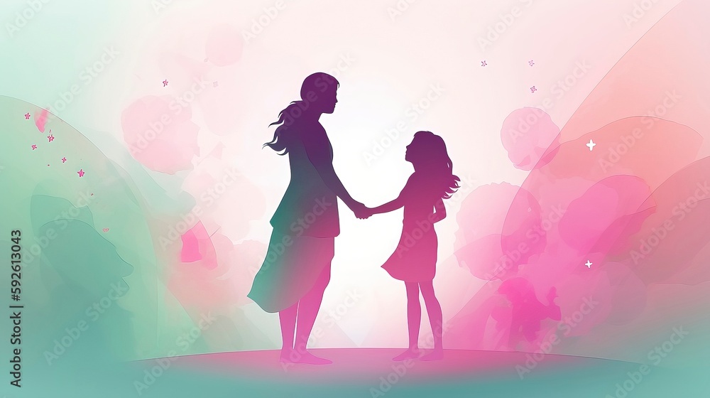 Happy Mothers Day drawing in the style of dark pink and white watercolor. Happy Mothers Day. Mom hugs Children. Generative Ai Happy Mothers Day drawing in the style of dark pink and white watercolor. Happy Mothers Day. Mom hugs Children. Generative Ai
