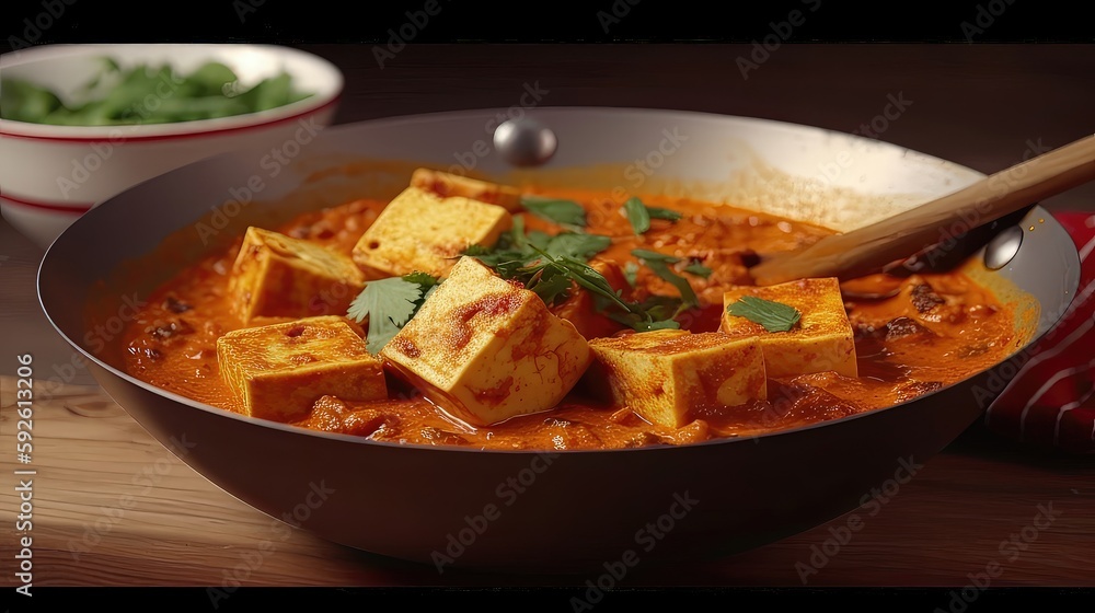 This spicy tofu curry is perfect for anyone who wants to add some heat and flavor to their meals. Generated by AI. This spicy tofu curry is perfect for anyone who wants to add some heat and flavor to their meals. Generated by AI.