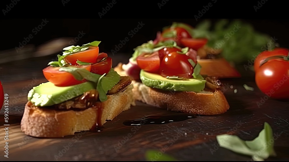 This tomato and avocado bruschetta is a simple and flavorful appetizer that is easy to make and always a crowd-pleaser. Generated by AI.