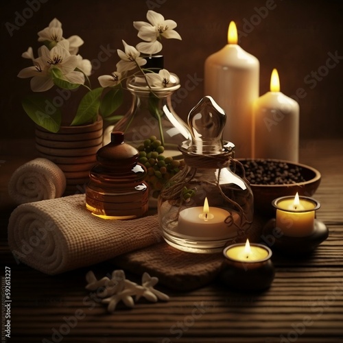 Table Setting for Spa or Meditation Massage Therapy Center. Generative AI