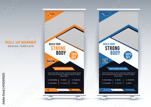 Obraz na płótnie Modern gym fitness business rollup banner design template w salonie