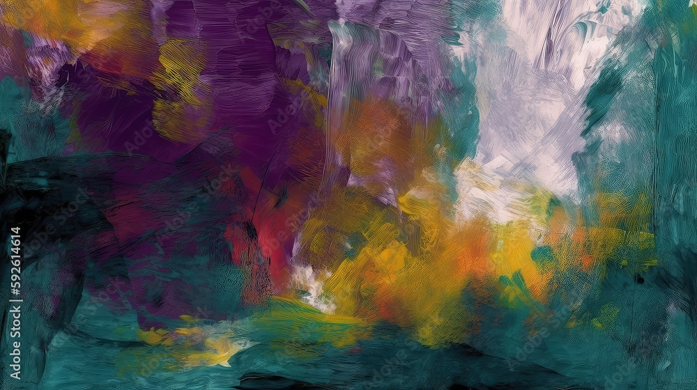 This abstract painted background showcases vibrant colors and textured brushstrokes that create a dynamic and visually captivating composition. Generated by AI.