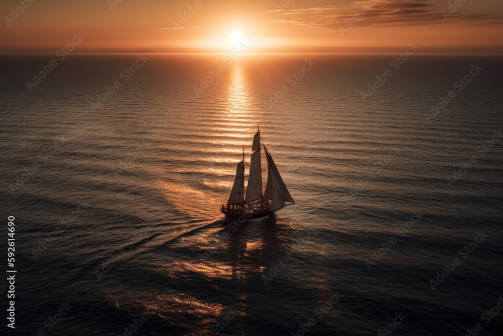 sailboat on sea at sunset. journey and freedom concept. generative ai