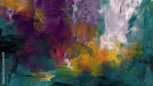 This abstract painted background showcases vibrant colors and textured brushstrokes that create a dynamic and visually captivating composition. Generated by AI.
