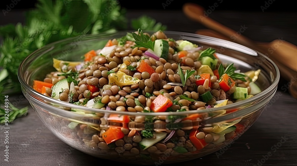 Packed with protein and fiber, this cold lentil salad is a tasty and healthy way to fuel your day. Generated by AI. Packed with protein and fiber, this cold lentil salad is a tasty and healthy way to fuel your day. Generated by AI.