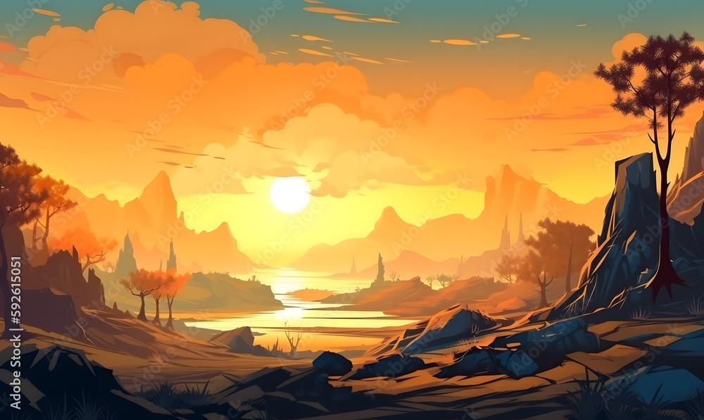 Naklejka premium sunset in the mountains