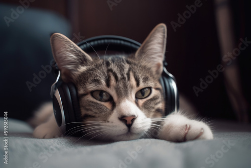 Cat wearing headphones, generative ai © Johannes