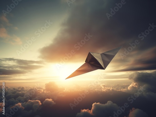 A paper airplane flying through the sky